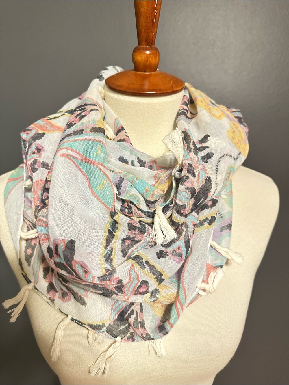 Boho Paisley Infinity Scarf Tassels Sheer Floral Wrap